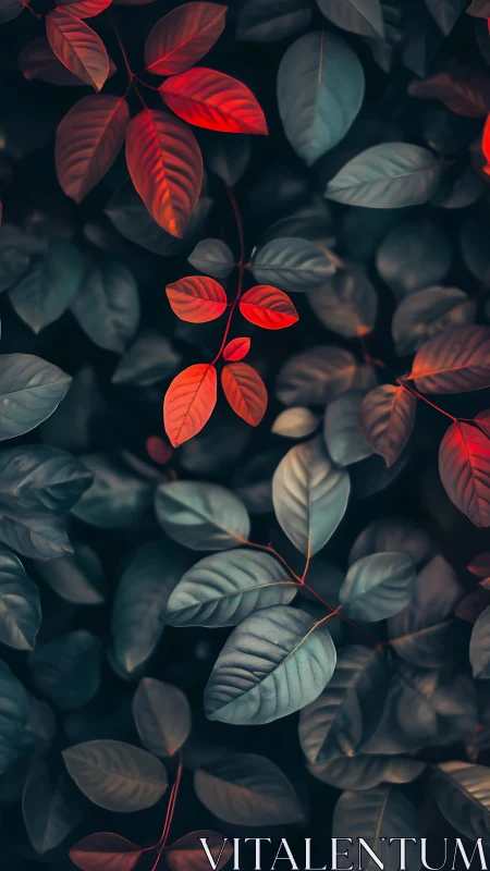 Chromatic leaf canopy under cinematic shallow depth of field.