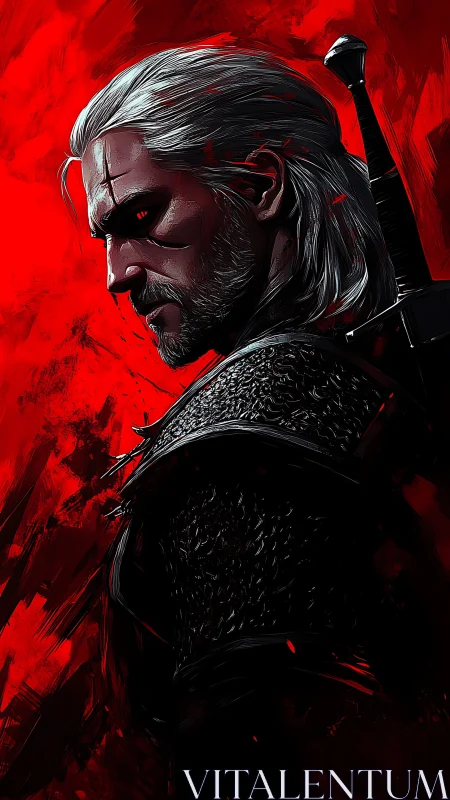 Side-lit silver-haired warrior rendered in high-contrast digital painting