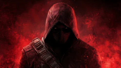 Scarlet smoke crowns the hooded specter of a silent vigil