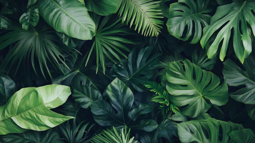 Dense overlapping tropical foliage fills the frame uniformly