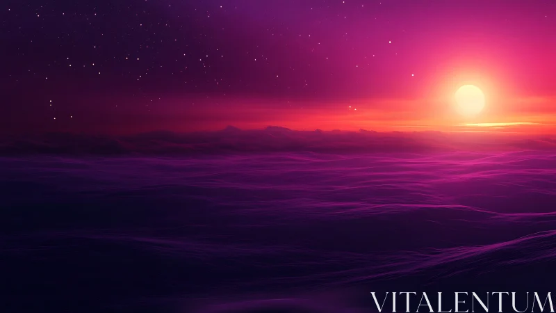Neon tide horizon under a magenta dreamscape sun.