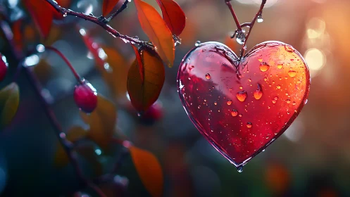 Crystal Heart Suspended Among Autumn Foliage