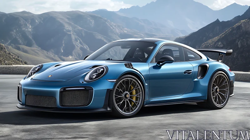 Skyline bruiser in blue paint poised for mountain sprint.