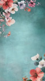 Botanical Arrangement on Textured Teal Background.