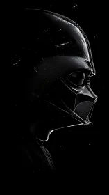 Dark sci‑fi helmet emerges from deep shadowed darkness.