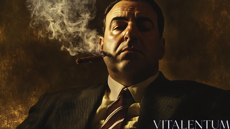 Mafia boss portrait in smoke filled low key studio lighting.