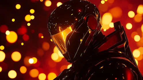 Cybernetic soldier portrait with high-gloss armor rendering.