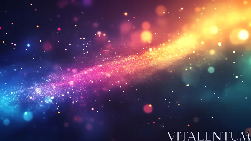 Radiant cosmic nebula trail in vibrant bokeh spacework.