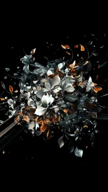 Luminous metallic blossoms swirling through velvet night.