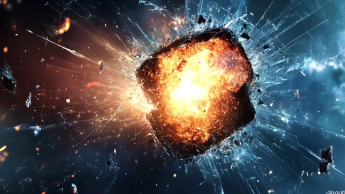 Shattered Star Core Erupting Through Frozen Glass Sky.