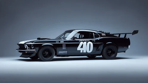 Midnight track predator, black muscle car in racing armor.