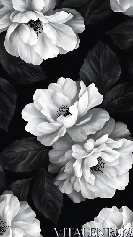 Blooming Peonies in Monochrome Elegance.