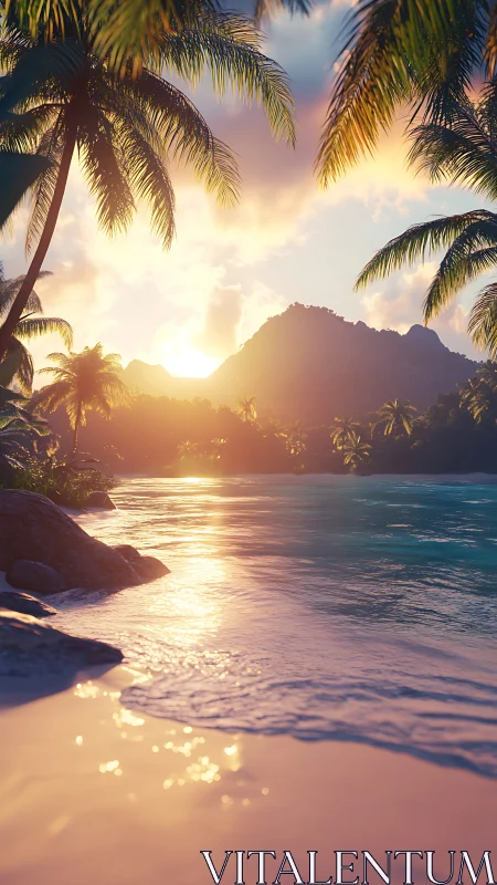 Tropical Paradise at Sunset: Golden Hour Beach.