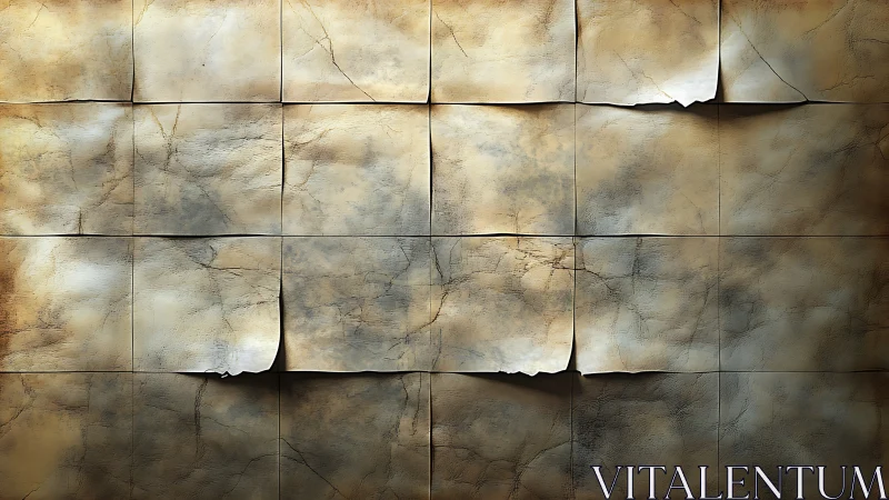 Old cracked paper sheets form weathered textured surface