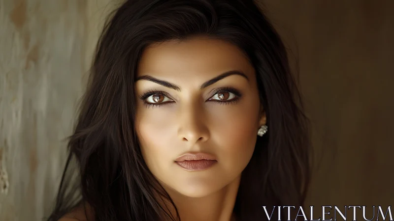 Striking brunette portrait bathed in warm, soft studio light.
