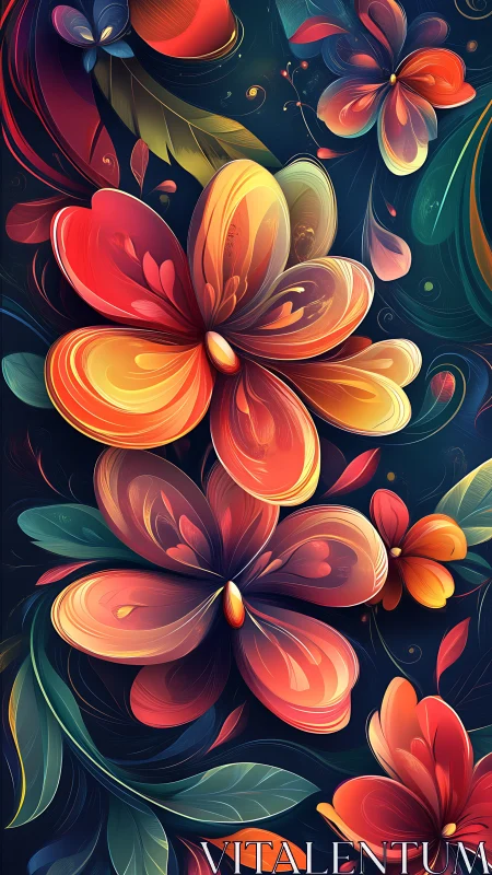 Luminescent Bloom Cascade: Electric Florals Dance.