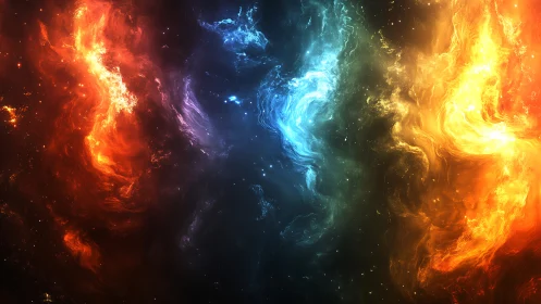 Nebular elemental streams render chromatic energy vortices