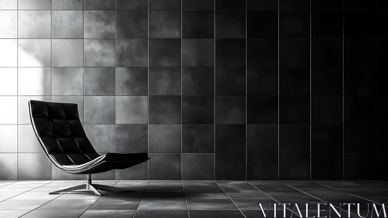 Modern Black Chair in Tiled Interior Space.