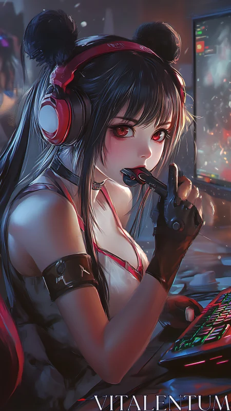 Cyberpunk gamer girl with RGB setup and high-contrast rim lighting