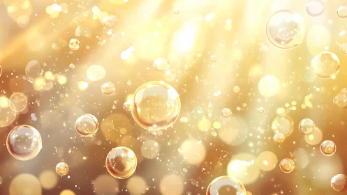 Golden bubble drift in sunlit shimmer and airy glitter haze.