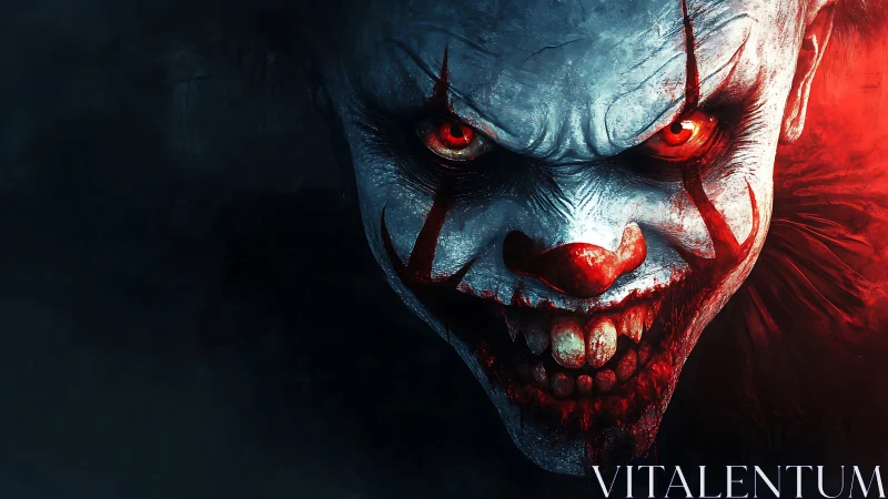 Sinister horror clown portrait with burning red eyes