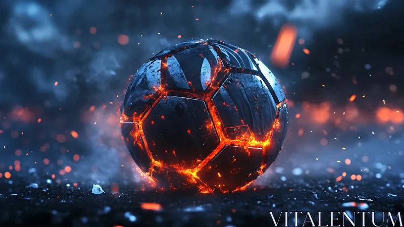 Molten midnight football blazing across cinder dreams.