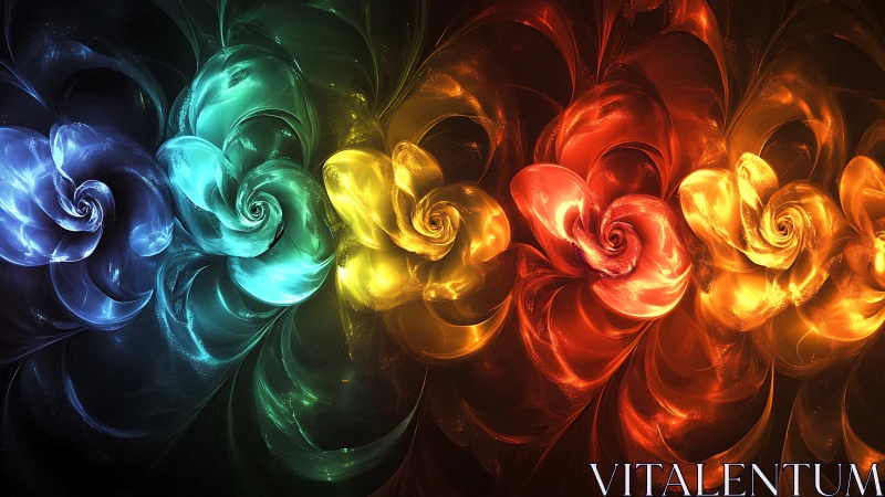 Spectral fractal vortices forming luminous chromatic flower chain.