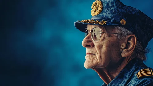 Elderly naval officer in profile rendered with cinematic clarity