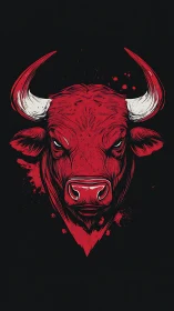 Graphic bull head illustration with angular inked contours.