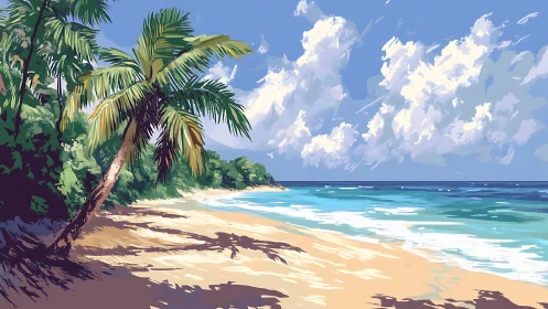 Tropical Paradise Beach with Palm Trees.