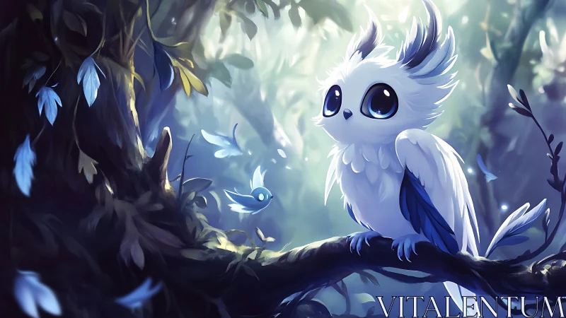 Adorable Fantasy Owl Creature in Enchanted Forest, Digital Art.