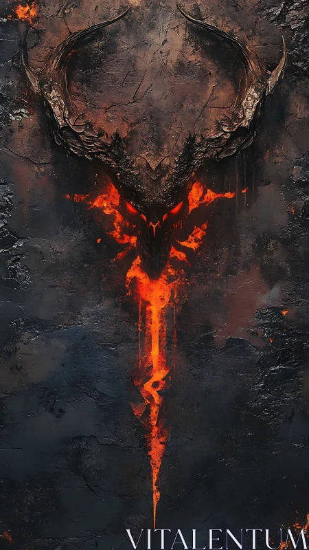 Volcanic horned skull emblem with molten sigil extrusion.