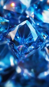 High-clarity blue faceted gemstone rendered with caustic lighting