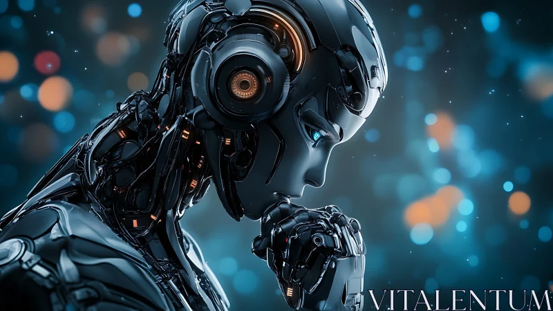 Side profile of humanoid robot in reflective posture.