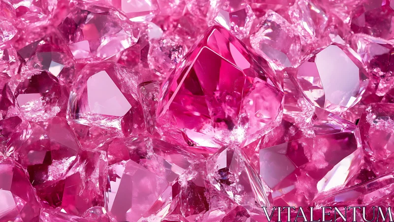 Pink gemstones cluster capture high-gloss crystalline facets.
