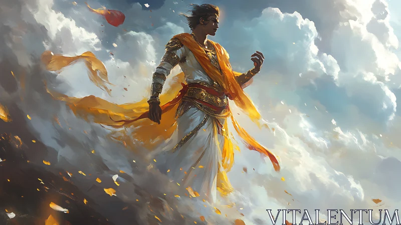 Male figure in flowing robes standing amid dense clouds.