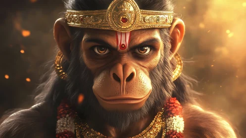 Regal monkey deity glowing with strength and quiet grace.