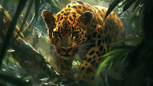 Dappled Jungle Stalker: Leopard's Luminous Gaze.