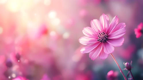 Pink Cosmos Flower in Soft Focus Bloom.