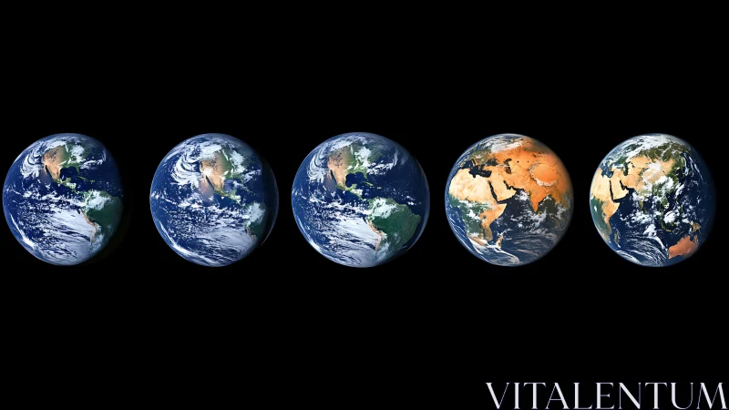 Planet Earth repeats in aligned sequence against deep space.