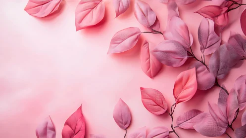 Textile foliage array on monochrome pink gradient field.