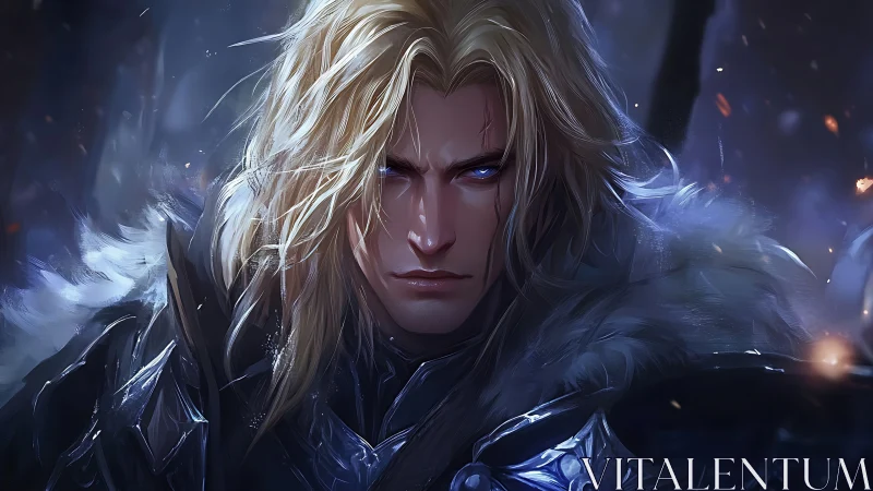 Battle-hardened knight portrait with cold lighting and spectral glow