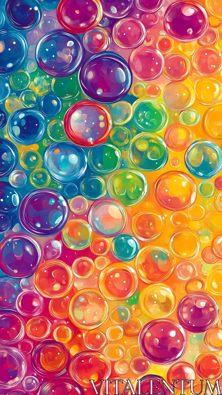 Iridescent rainbow bubbles layer over fluid spectrum field.