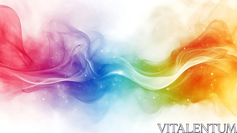 Colorful flowing spectrum waves over soft white background.