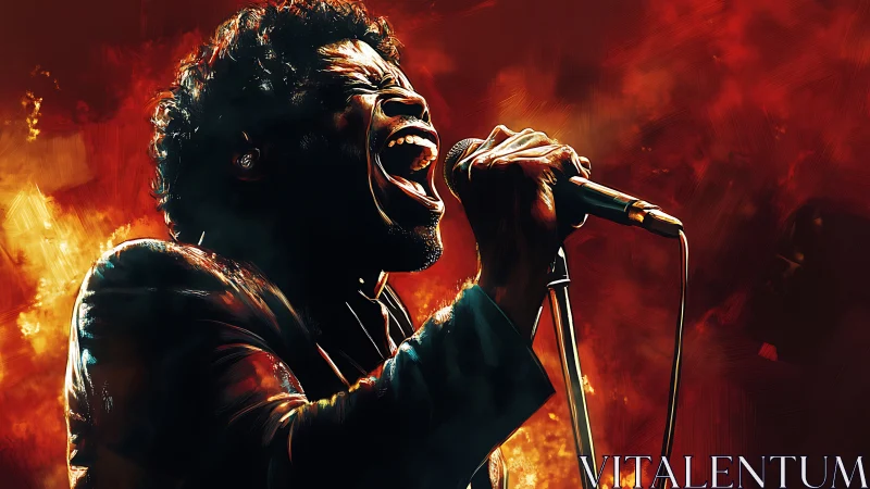 Vocalist in explosive chromatic lighting, high-intensity frame.