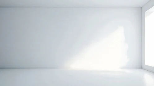 Minimal white room glows with soft natural window light