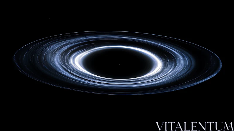 Black hole with luminous accretion disk on dark backdrop.