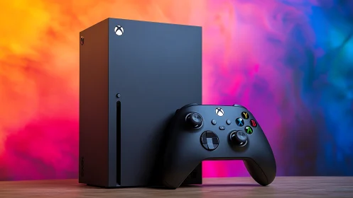 Xbox Series X Console and Controller Against Chromatic Background.