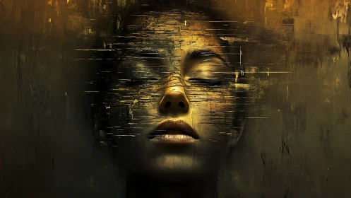 Dreamlike golden portrait dissolving into painted memory.