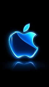 Glowing blue apple logo floats on sleek black backdrop